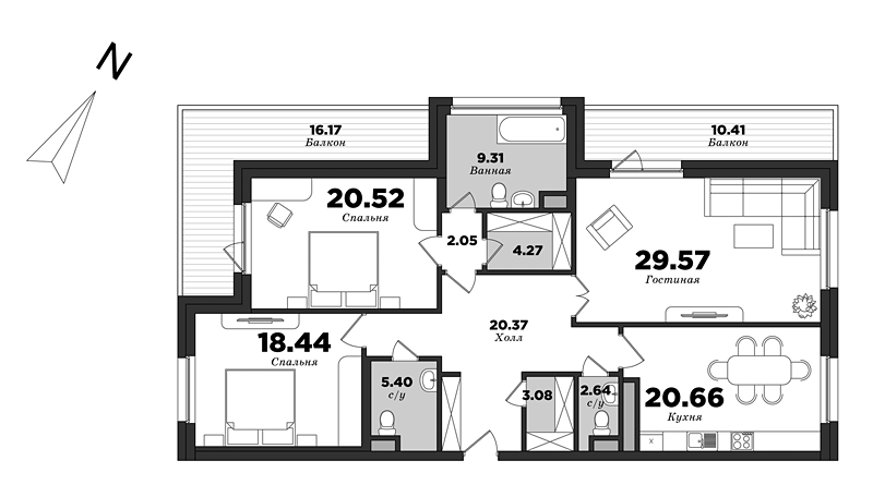 Krestovskiy De Luxe, Building 6, 3 bedrooms, 149.61 m² | planning of elite apartments in St. Petersburg | М16